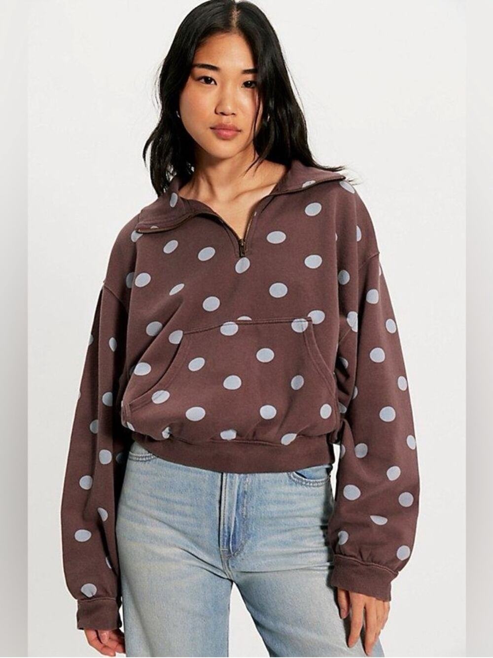 Free People Spot On Half Zip Sweatshirt